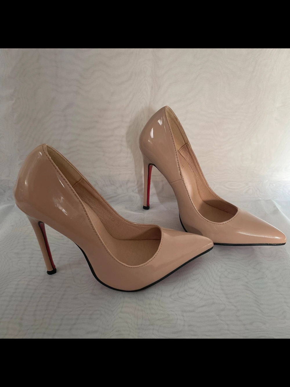 Nude Patent Pointed-Toe Stiletto Heels